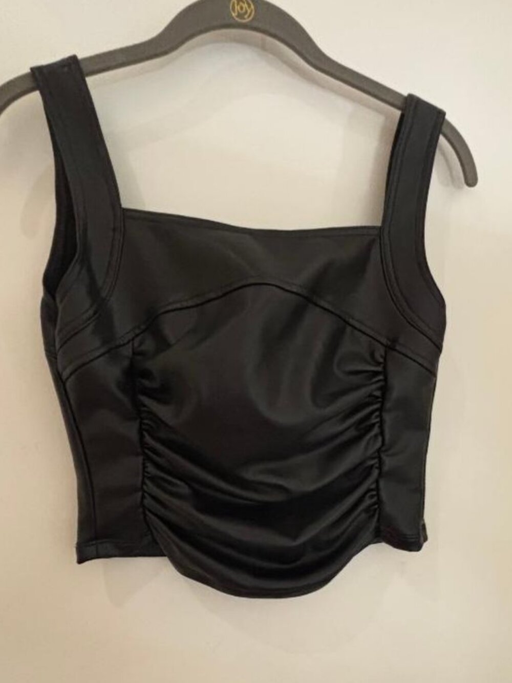 Elodie Black Faux Leather Cropped Bustier Tank Sz S
